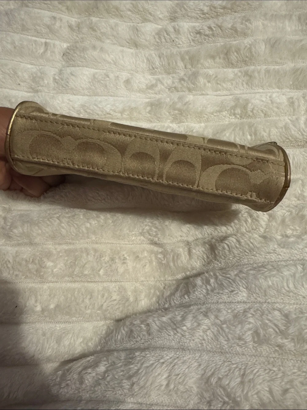 Coach Limited Edition Estee Lauder cosmetic Makeup Bag Pouch Gold and Tan